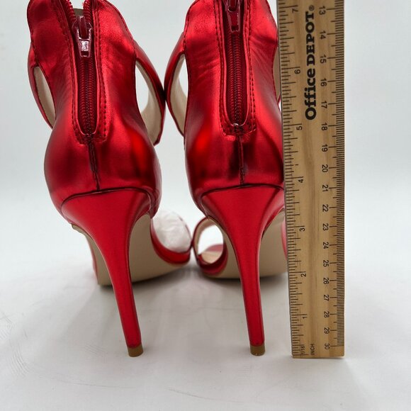 Red Women’s Ankle Strap Sandals High Heel Zippers Square Toe Shoes Prom Shopping - Picture 5 of 6
